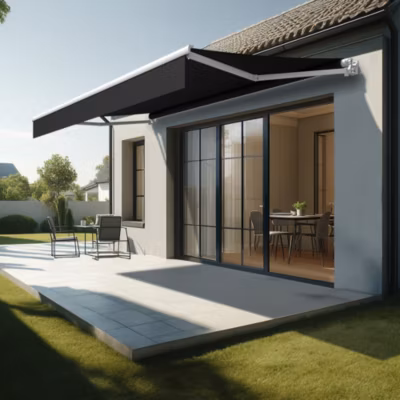 Store banne loggia LOCUS 4,00×2,00m (Motorisé et Interrupteur – Noir – Blanc)