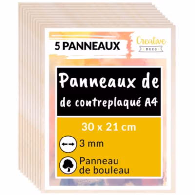 Creative Deco 5 x A4 Contreplaqué 300 x 210 x 3mm (+/- 0,5mm) – Bouleau Brut – Panneau Découpe Laser – Gravure, Cricut, Maquette