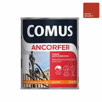 ANCORFER BRILLANT 0.75L Rouge sécurité – Peinture-laque antirouille pour métaux et autres supports – COMUS