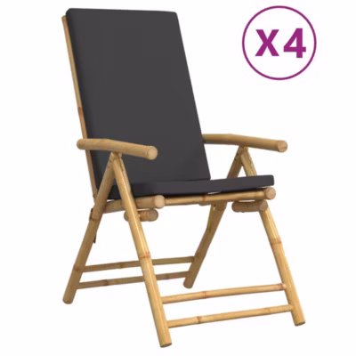 Chaises inclinables de jardin pliantes lot de 4 coussins bambou vidaXL