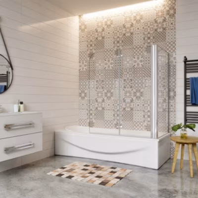 Pare baignoire 2 volet pliante et pivotant chrome – L.110+80 x H.140 cm en 6mm verre anticalcaire