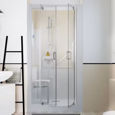 Cabine de douche Kinedo Kinemagic Design 100×80 niche haute pivotante verre transparent avec mitigeur