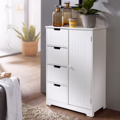 Armoire de Salle de Bain 56x83x30 cm Commode avec Tiroir et Porte Blanc FineBuy