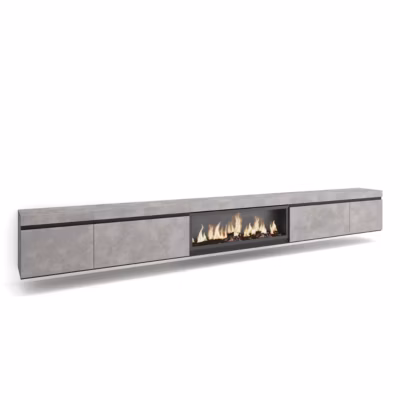 Meuble TV 368x35x45cm feu led sans chaleur XXL mural couleur ciment