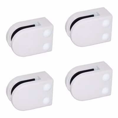 4 x Pince à verre plate modèle 02 – Ep. verre 8,76 mm – Zamak blanc RAL 9016