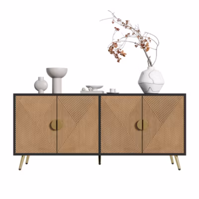 Buffet – Meuble de Rangement avec Poignées demi-Cercle + Charnières Soft-Close – MDF + PB – 160x40x75 cm – Marron + Noir