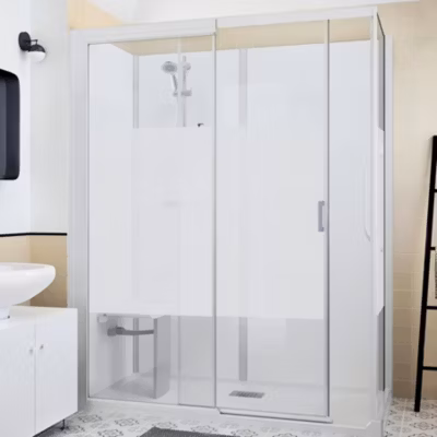 Cabine de douche Kinedo Kinemagic Design 170×70 habillage toute hauteur 1 coulissant verre transparent avec mitigeur