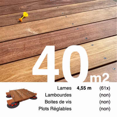 Planches de terrasse bois exotique CUMARU pour 40 m², Longueur 4,55 m.