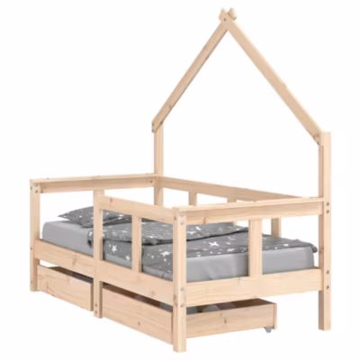 Lit simple, Cadre de lit enfant avec tiroirs 70×140 cm bois de pin massif
