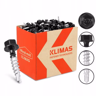 Vis de toiture Klimas WFD pour tôle trapézoïdale sur bois RAL 9005 Noir foncé 4,8×35 mm 250 pcs