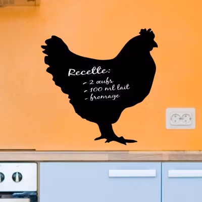 Sticker ardoise tableau noir – stickers muraux adhésif effaçable – POULE – 90x90cm