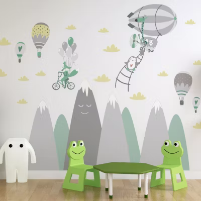 Stickers montagnes scandinaves animaux saltimbanques 50 x 75 cm