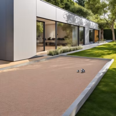« LE MINI » Pack Terrain de Pétanque ROSE 12M² (Traverses + Géotextile + GNT + Sable à Pétanque Rose) – Livraison PREMIUM