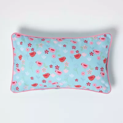 Housse de coussin en coton oiseaux et fleurs, 30 x 50 cm – HOMESCAPES