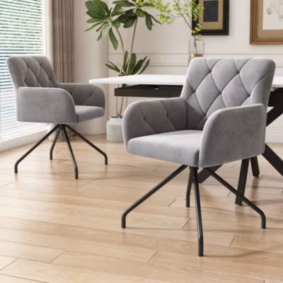 Chaise de Salle à Manger en Velours, Lot de 2 Chaises Modernes avec Soutien Lombaire et Pieds Métal, Gris Clair