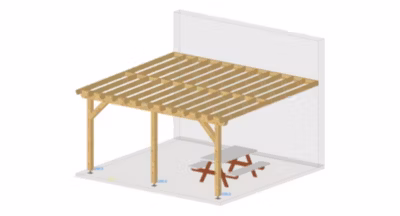 Carport pergola adossée 750cmx400cm Bois DOUGLAS Français label PEFC (Charpente-Auvent – Abri terrasse) surface 30 m²