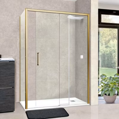 Paroi de douche porte coulissante et paroi latérale GAUCHE – L.172/176xl.80xH195 cm – verre 6mm Or Brossé SUPERBAN Vézannes 2PL