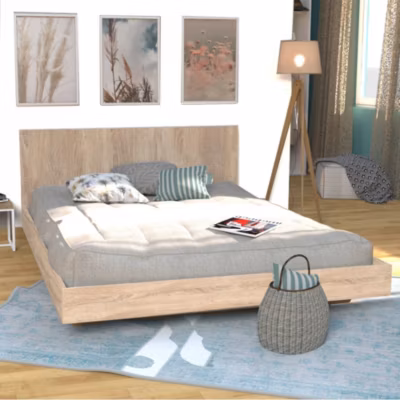 Lit LOFT 140×190 + 1 sommier + tête de lit / Décor Chêne blanchi