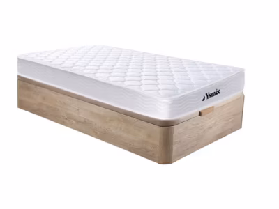 Ensemble 90 x 190 cm sommier coffre naturel clair + matelas ressorts et mémoire de forme ép.15cm – WOLKENLOS de YSMÉE