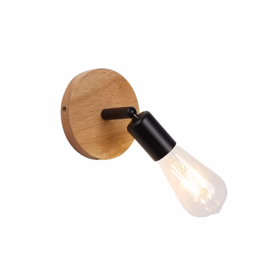 Applique murale en bois avec douille E27, style vintage et rustique