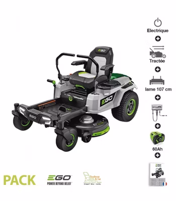 Pack tondeuse autoportée Zero Turn coupe 107 cm 6 batteries 10Ah et chargeur 1600W inclus EGO ZT4201E