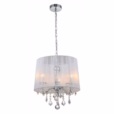 Italux Cornelia – Suspension à suspendre chrome, 3 ampoules blanches avec abat-jour en tissu blanc, E14