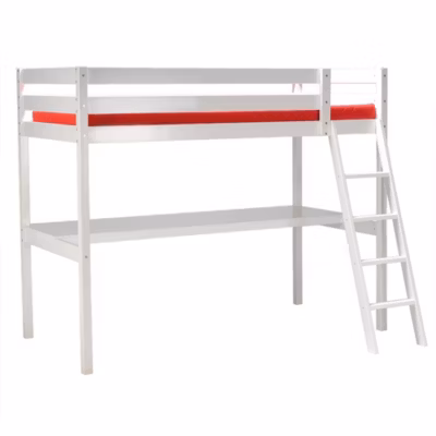 Lit mezzanine ASPEN 90×190 + 1 sommier + bureau / Blanc