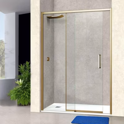 Paroi de douche porte coulissante DROITE en verre ép 6mm L104/108xH195 cm – profilé or – SUPERBAN Vézannes 2P
