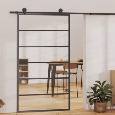 vidaXL Porte coulissante Verre ESG et aluminium 102×205 cm Noir, 102 x 205 cm (l x H), 29.22kg