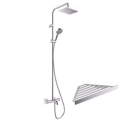 Colonne bain douche thermostatique HANSGROHE Vernis Shape 230 chromé + tablette AddStoris