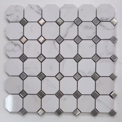 Mosaïque en céramique Blanc et Métal – 30,5X30,5X0,8 CM