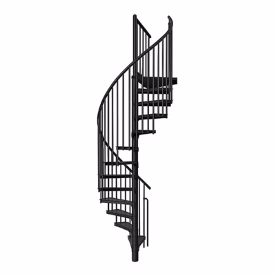 Escalier colimaçon métal 11 marches – Hauteur à franchir 2.09 à 2.59m – Diamètre 120cm – Structure noire et marche noir –