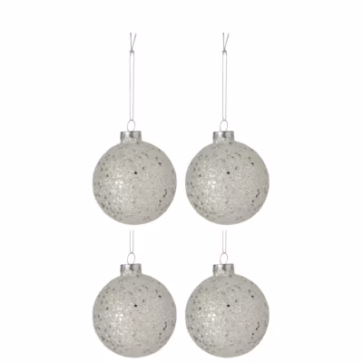 Boite de 4 boules de Noël en verre argent 10x10x10 cm