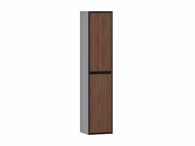 Colonne de salle de bain suspendue striée – Coloris naturel foncé et noir – H160 cm – BANIVA