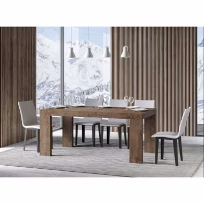 Table rectangulaire extensible 6 à 12 personnes L 160 à 264 cm bois foncé Ribo 2 pieds