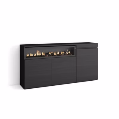 Buffet 150x35x75cm feu led sans chaleur couleur noir