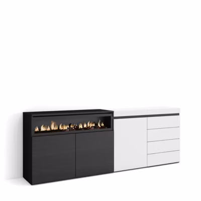 Buffet 207x35x75cm feu led sans chaleur Commode Buffet couleur blanc