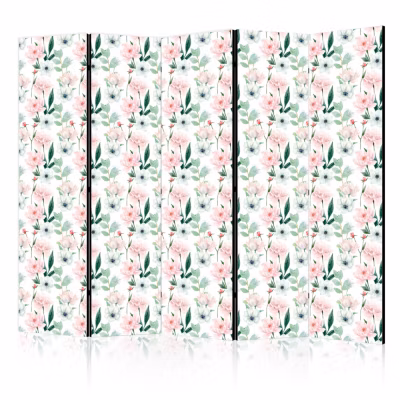 Paravent -Fleurs roses et blanches et feuilles vertesblanc