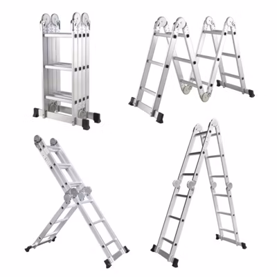 Échelle Multifonction Pliable 4×3 marches 6 en 1 – 3.5m – 100% aluminium – Avec plateforme échafaudage