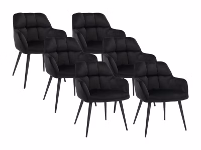Lot de 6 chaises  avec accoudoirs – Velours et métal – Noir – PEGA