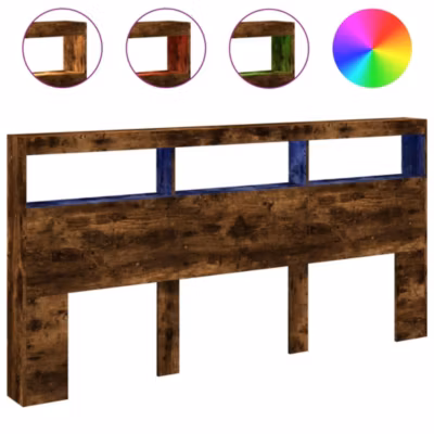 Armoire tête de lit avec LED chêne fumé 200x17x102 cm vidaXL