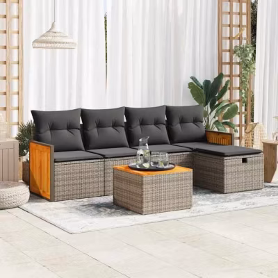 vidaXL Salon de jardin 6 pcs avec coussins gris résine tressée 3326022