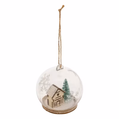 Boule de Noel transparente Petite maison enneigee