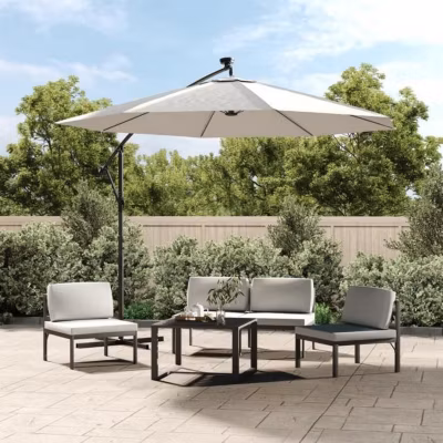 Parasol déporté à 300 cm avec éclairage LED – VIDAXL – Sable – Manuel – Rond – Métal – Polyester