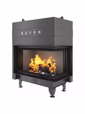 Cheminée d&rsquo;angle Noir Insert Ouverture à droite Energy Up 85x50x47 (17,0 kW) ECO