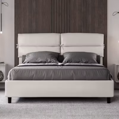 Lit coffre capitonné 160×210 blanc Nandy simili cuir