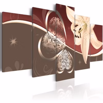 Tableau Abstractions avec lys – 5 parties 100×50 cm