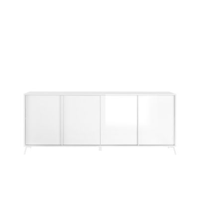 Bibliothéque design avec portes vitrées et LED intégrées, blanc laqué brillant/chene clair, collection URBAN