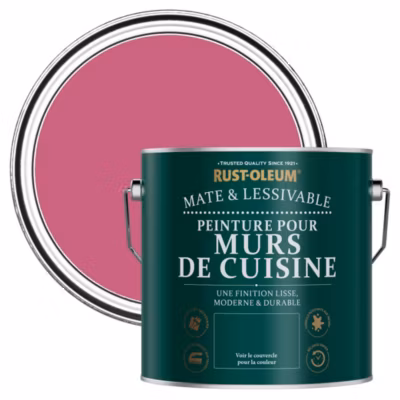 Peinture Rose Résistante aux projections et lessivable pour Murs de Cuisine, Mate – RUST-OLEUM – Framboise 2,5 L