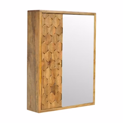 Artisan Furniture Bois massif Pineapple Carved armoire miroir, Beige